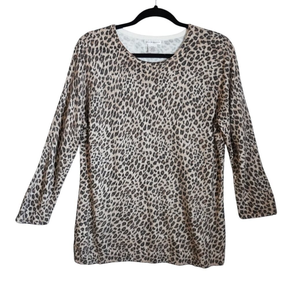Hannah Leopard Print 3/4 Sleeve Knit Sweater